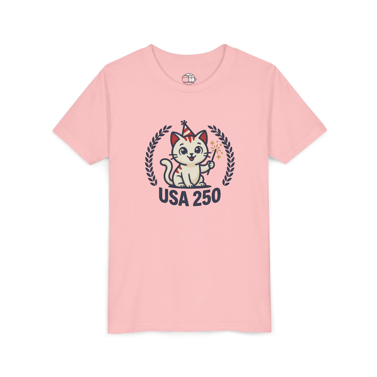 USA 250 Lucky Cat Youth Tee | Patriotic Kitten Illustration