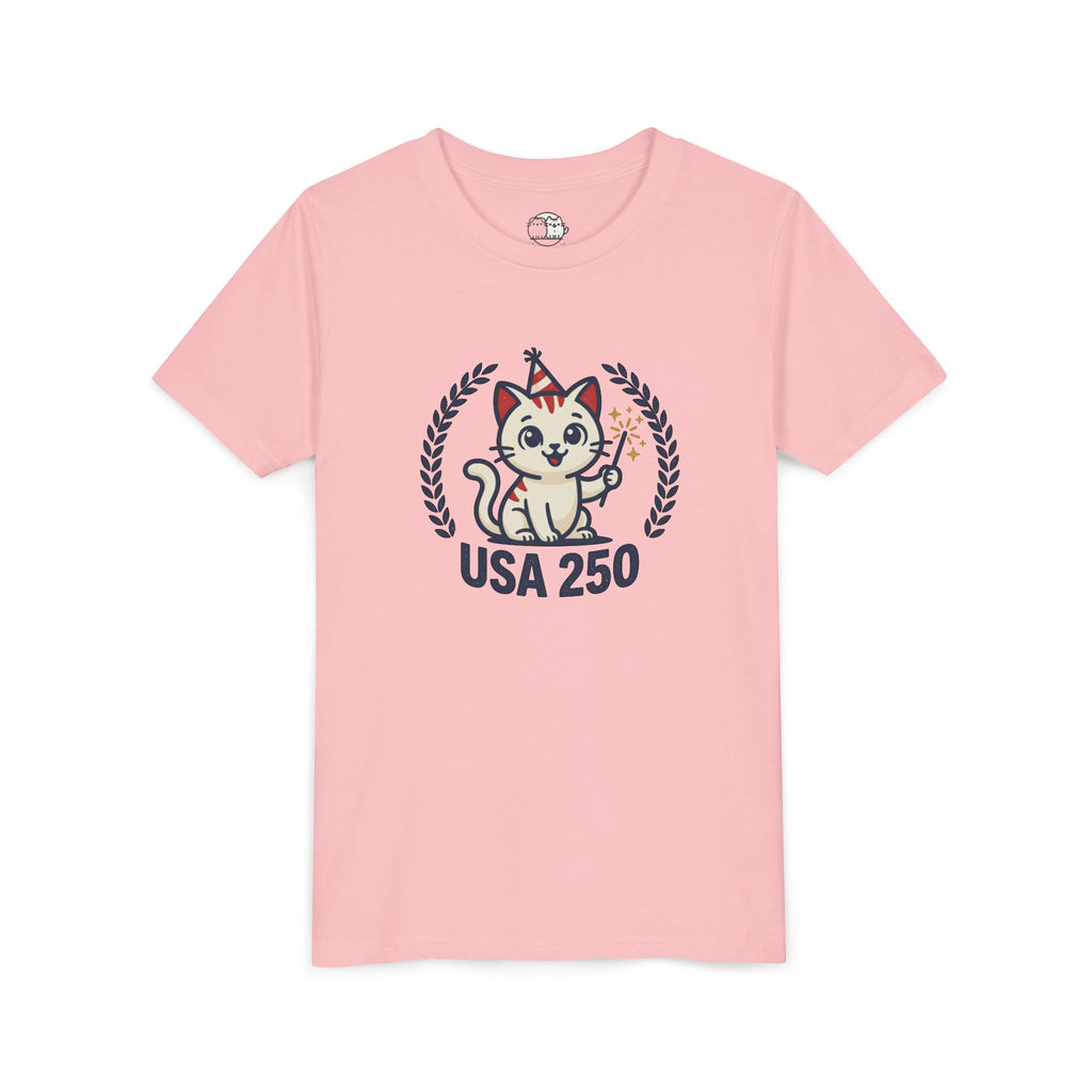 USA 250 Lucky Cat Youth Tee | Patriotic Kitten Illustration
