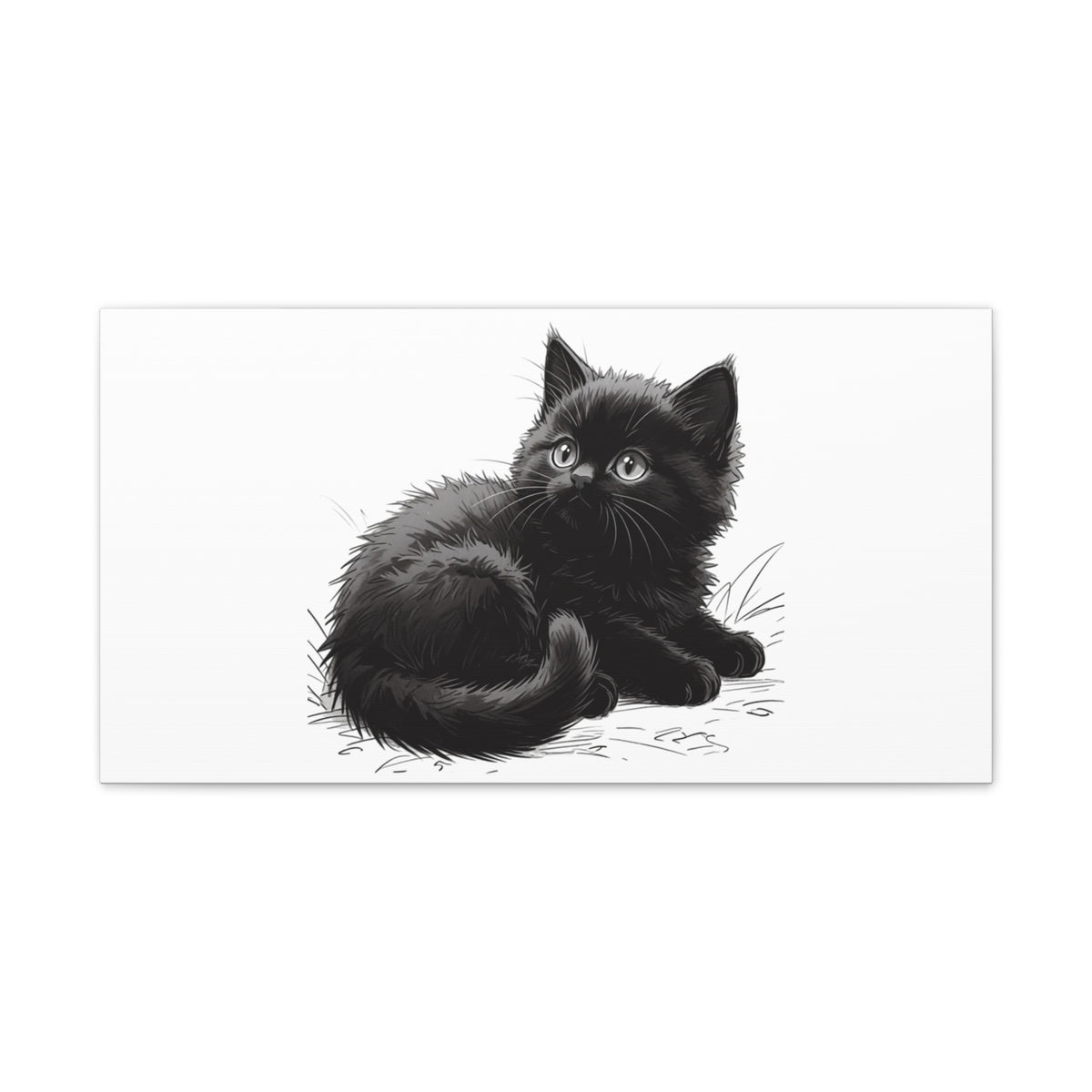 Black Kitten Illustration Canvas Stretched | Cute Cat Wall Art- Nursery & Kids room Decor, Twixie Collection- Bestie Best