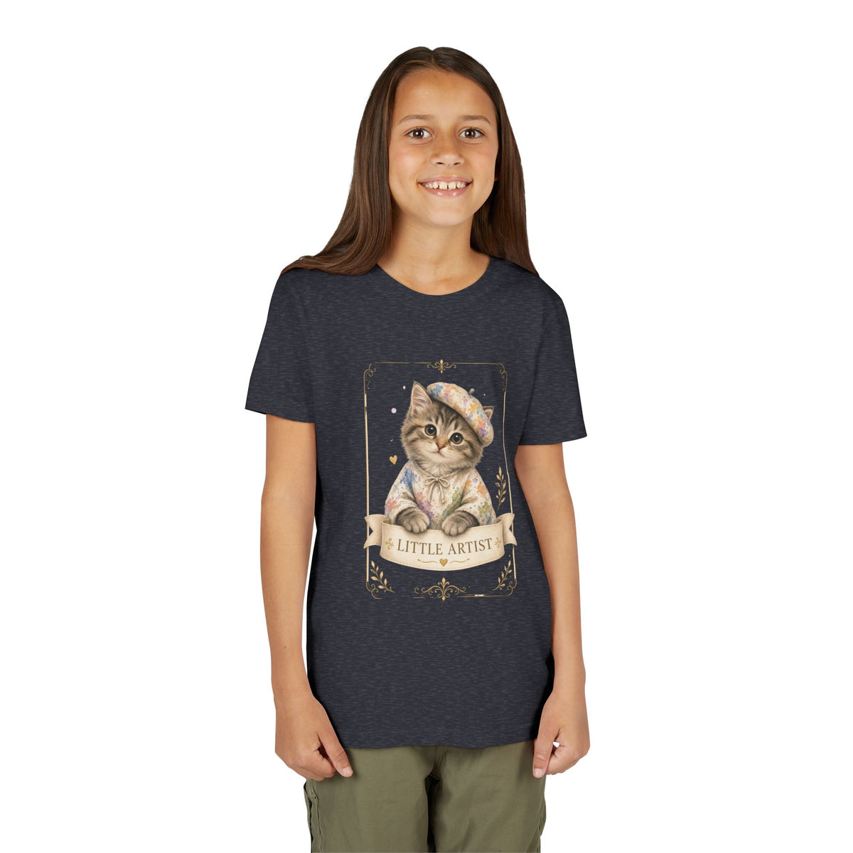 Little Artist Cat Youth Tee | Cute Kitten Painter Illustration- Little Artist Bestie Best Luxury Collection