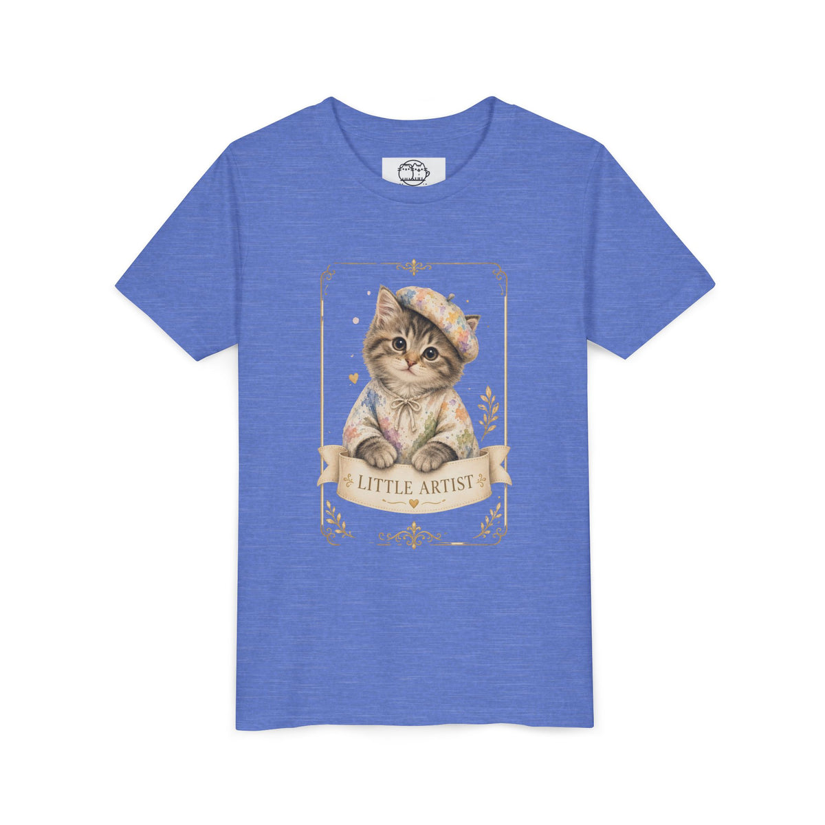 Little Artist Cat Youth Tee | Cute Kitten Painter Illustration- Little Artist Bestie Best Luxury Collection