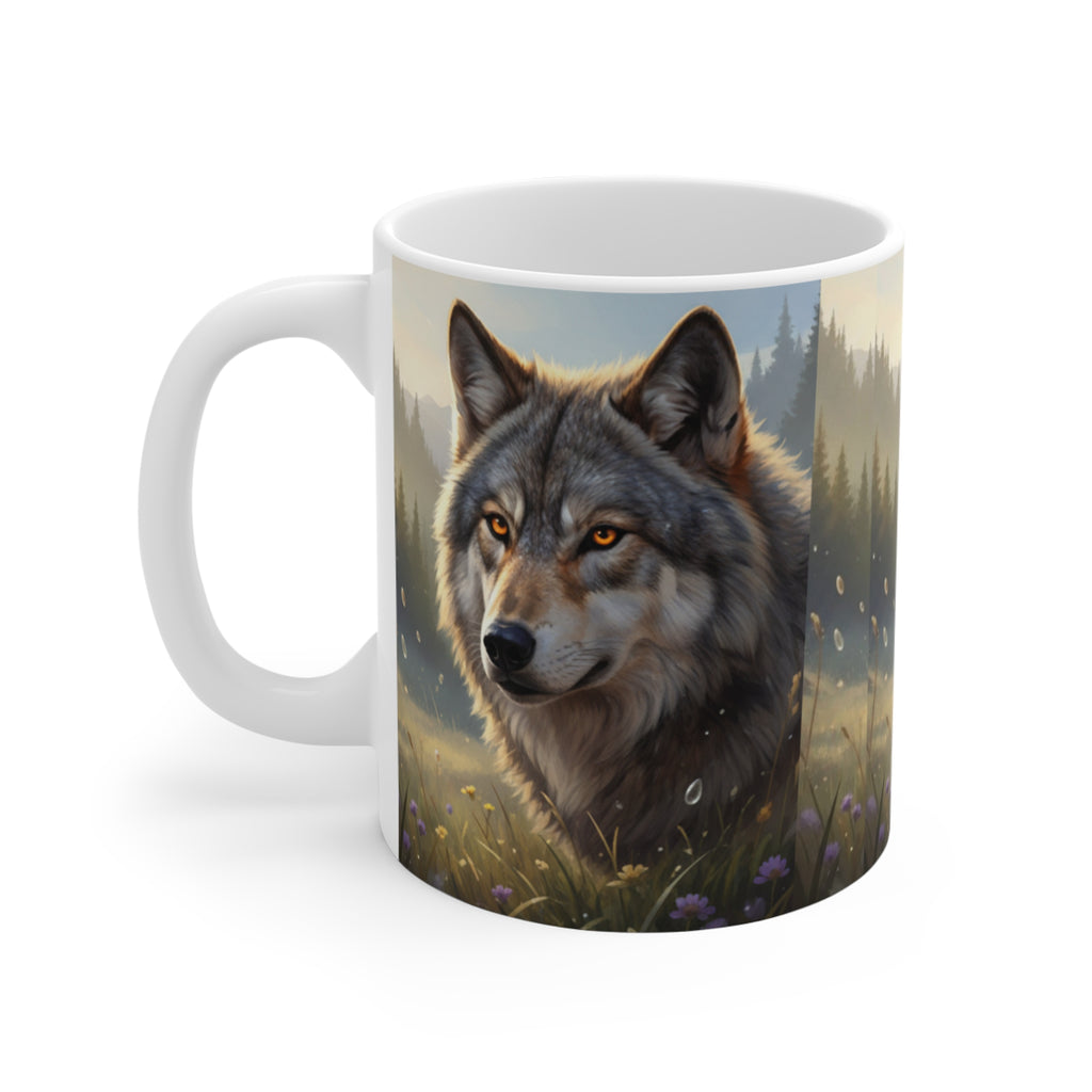Majestic Wolf Portrait Mug | Forest Morning Scene, Wild Nature