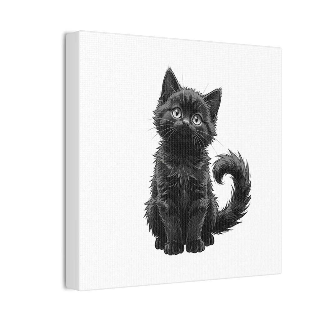 Adorable Fluffy Black Kitten Illustration Canvas- Twixie Collection- Bestie Best Decor Collection
