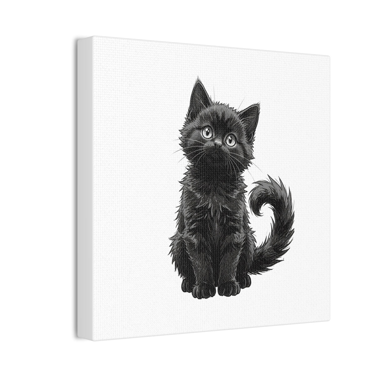 Adorable Fluffy Black Kitten Illustration Canvas- Twixie Collection- Bestie Best Decor Collection