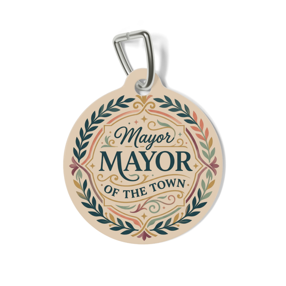 Mayor of the Town Pet Tag — Decorative Round Dog Cat ID Tag