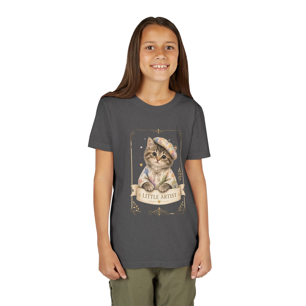 Little Artist Cat Youth Tee | Cute Kitten Painter Illustration- Little Artist Bestie Best Luxury Collection