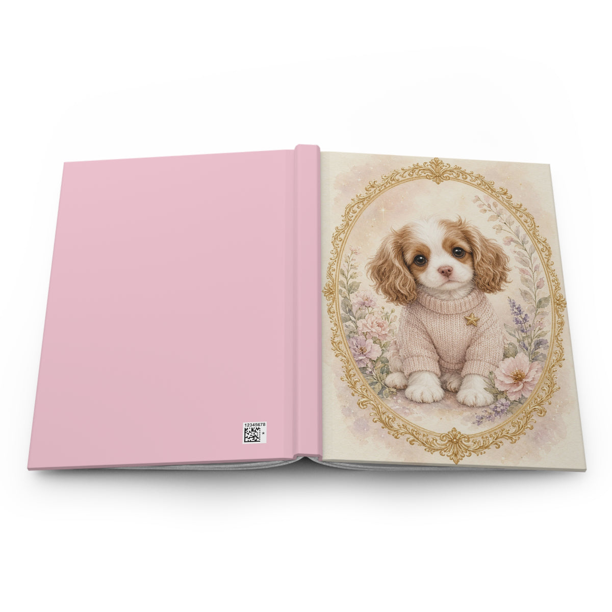 Copy of Cute Cavalier Puppy in Sweater Portrait Hardcover Journal | Floral Vintage Frame- Bestie Best Journal Collection