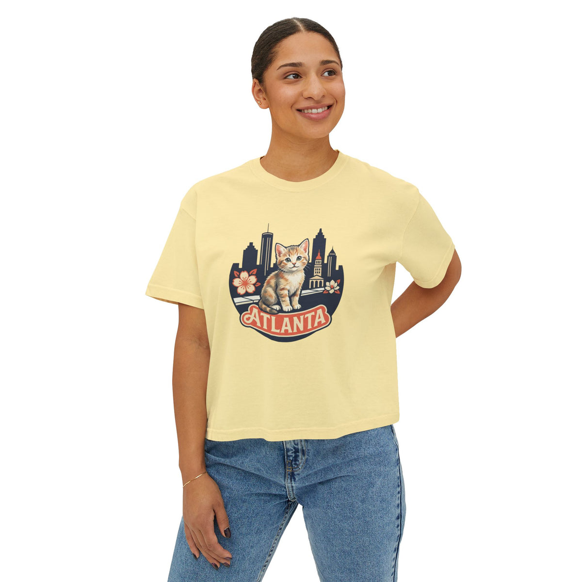 Atlanta Skyline Cat Tee | Peachy Retro City Cat Shirt
