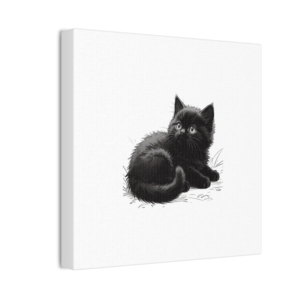Black Kitten Illustration Canvas Stretched | Cute Cat Wall Art- Nursery & Kids room Decor, Twixie Collection- Bestie Best