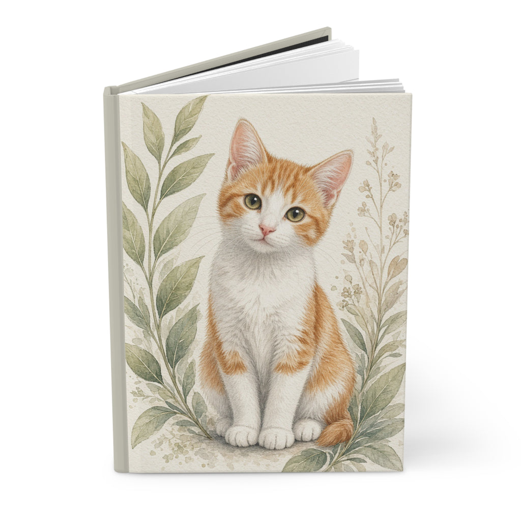 Orange Kitten Cat Illustration Hardcover Journal | Botanical Kitten Notebook- Vincent Bestie Best Collection