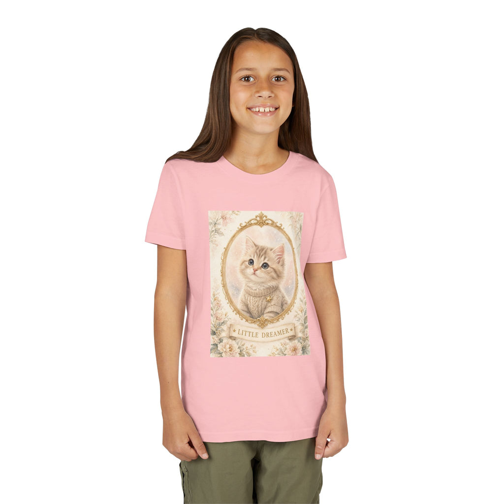Little Dreamer Kitten Youth Tee | Vintage Floral Portrait, Cute Cat- Bestie Best Luxury Collection