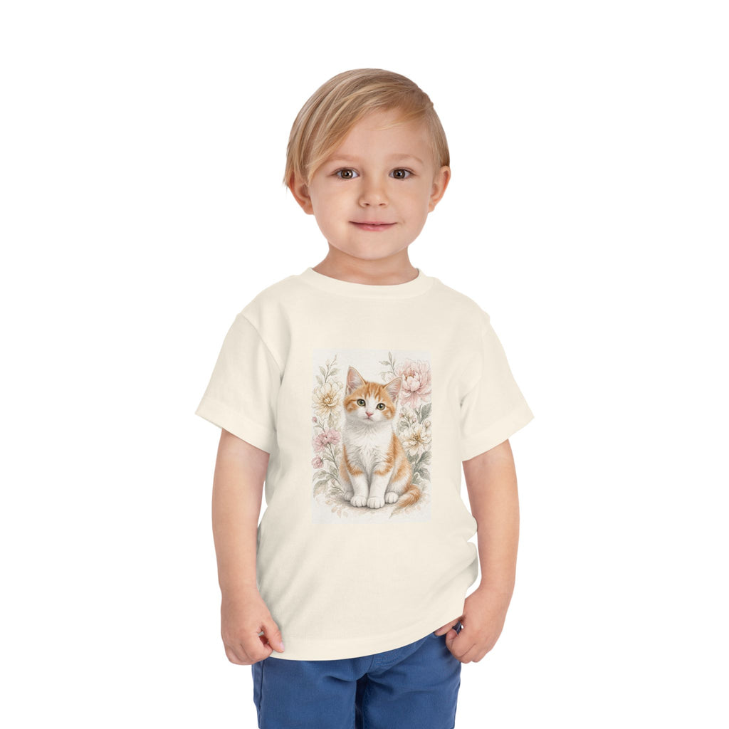 Adorable Orange Kitten Toddler Tee | Floral Cat Painting- Vienna Collection