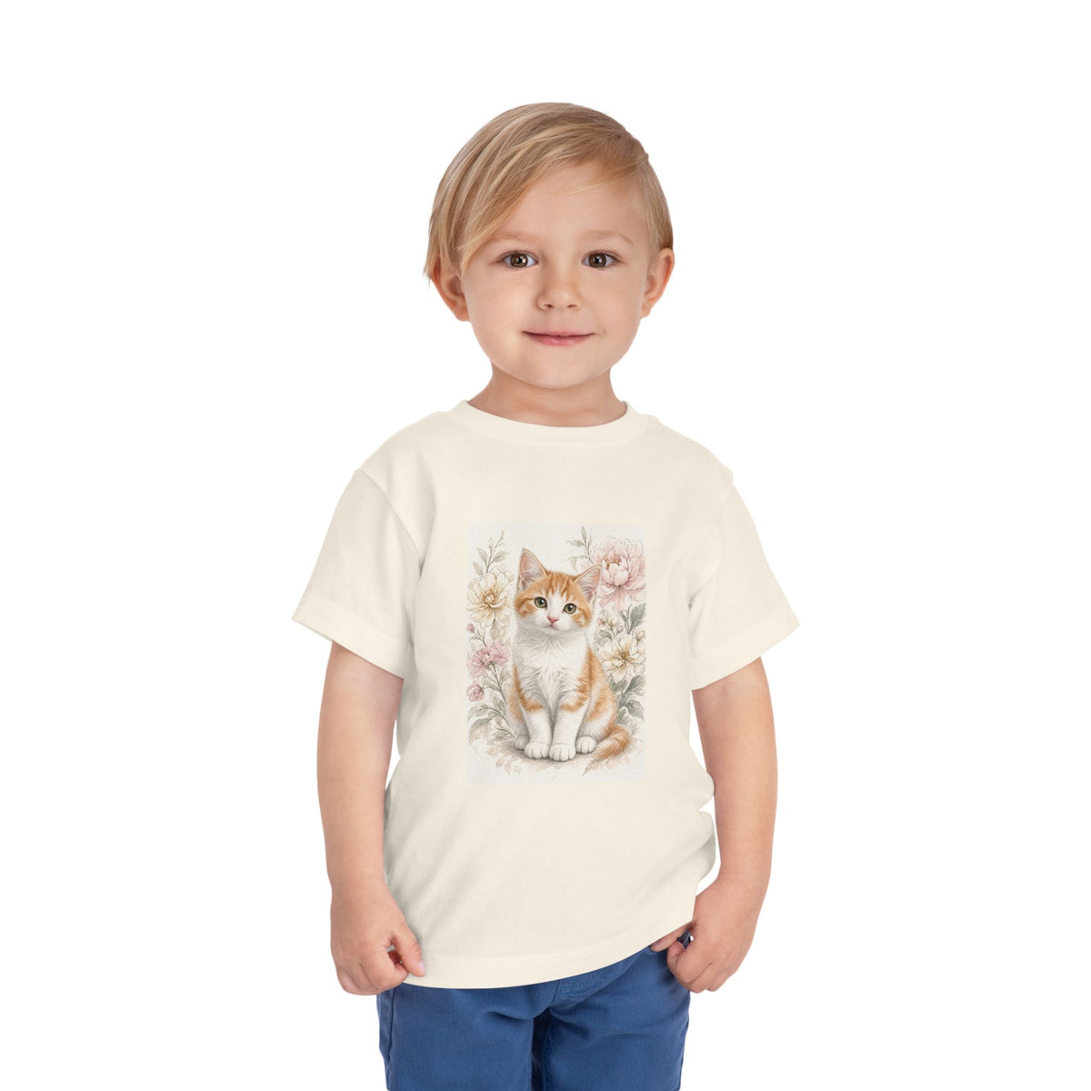 Adorable Orange Kitten Toddler Tee | Floral Cat Painting- Vienna Collection