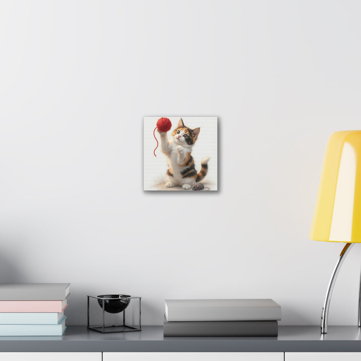 Calico Kitten with Red Yarn Canvas- Nursery Decor- Baby & Kids Room- Kitten Gloria Collection