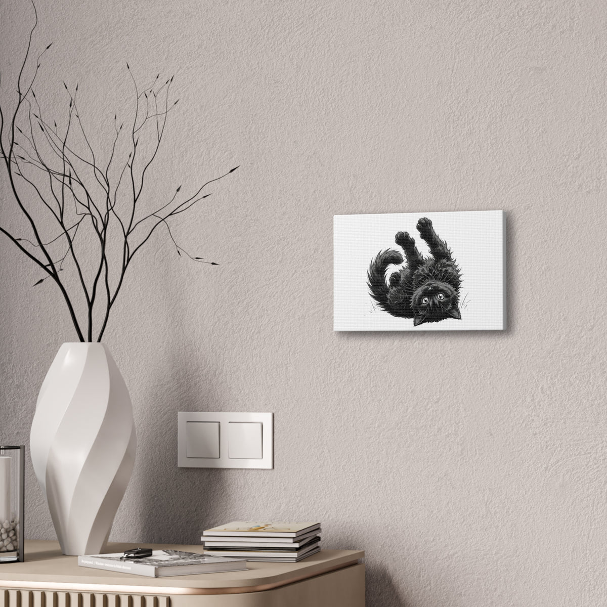 Playful Fluffy Black Kitten Canvas- Twixie Collection- Bestie Best Decor Collection