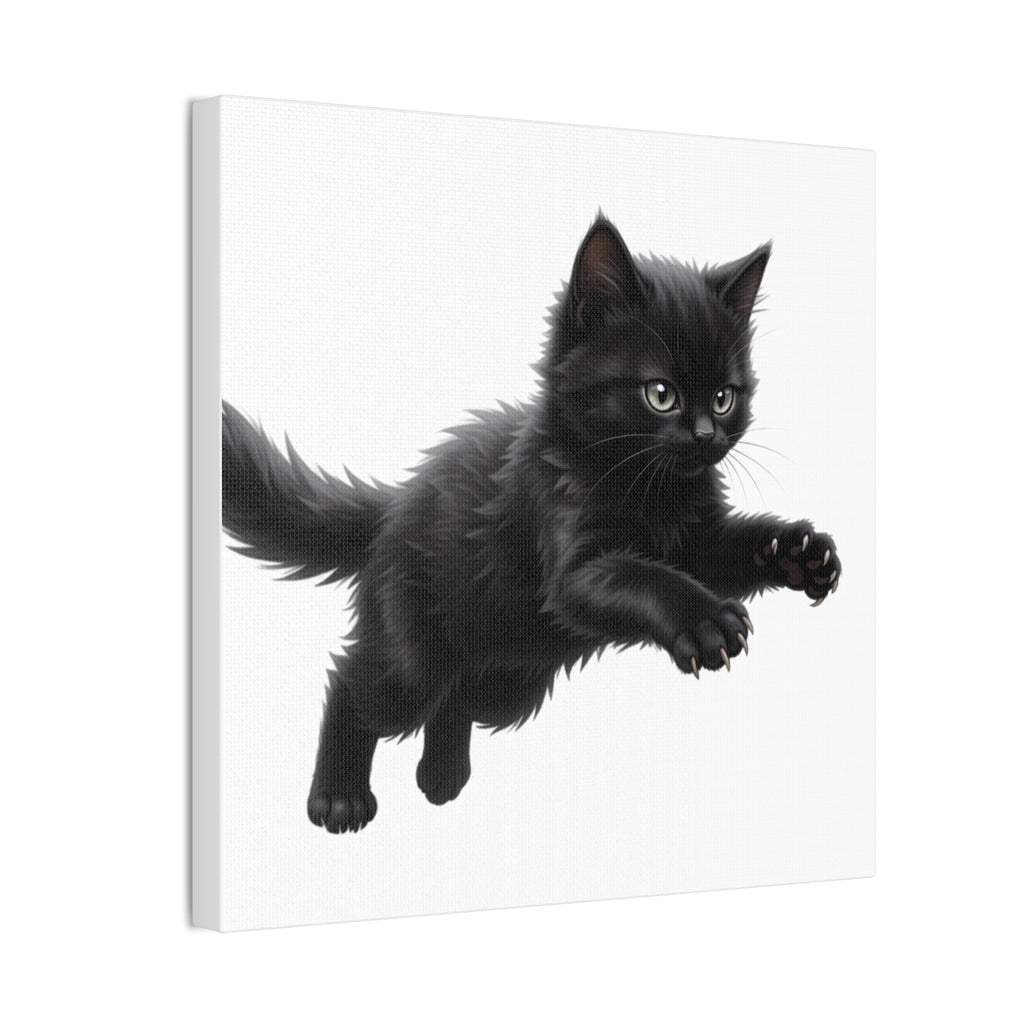 Leaping Fluffy Black Kitten Canvas- Twixie Collection- Bestie Best Decor Collection