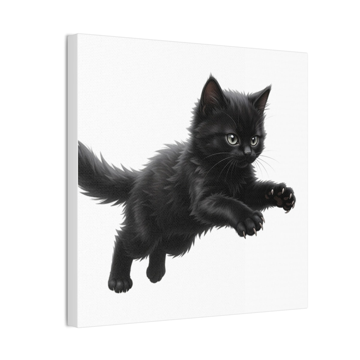 Leaping Fluffy Black Kitten Canvas- Twixie Collection- Bestie Best Decor Collection