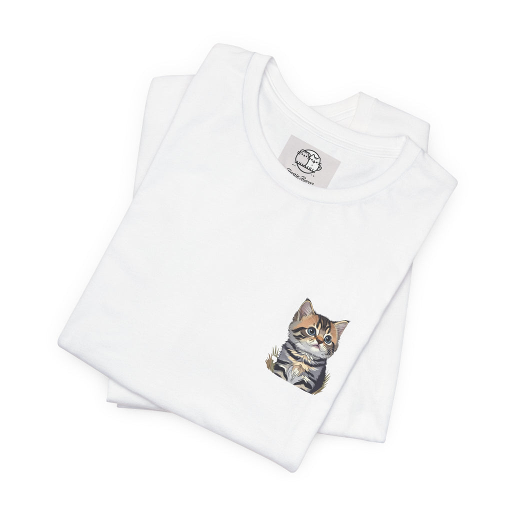Main Coon Cat Pocket Art T-Shirt | Small Chest Cat Illustration- Bestie Best Collection