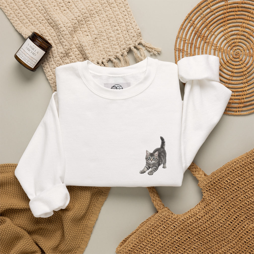 Playful Kitten Illustration Sweatshirt | Small Chest Cat Artwork