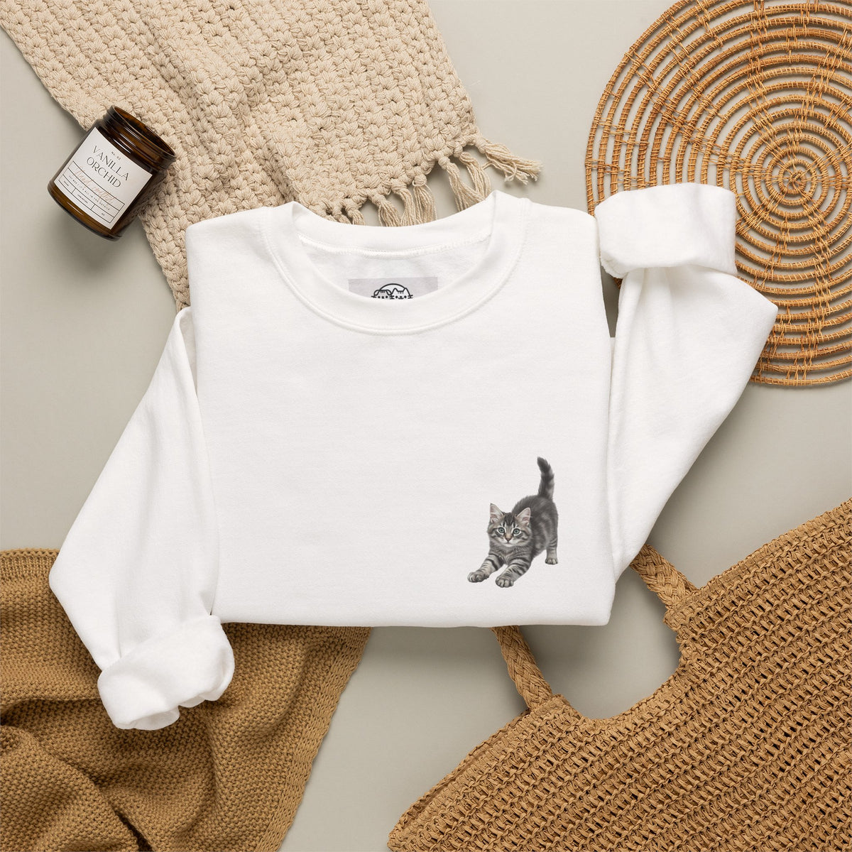 Playful Kitten Illustration Sweatshirt | Small Chest Cat Artwork