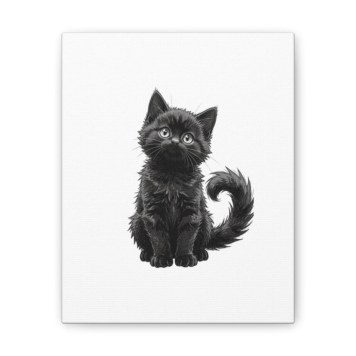 Adorable Fluffy Black Kitten Illustration Canvas- Twixie Collection- Bestie Best Decor Collection