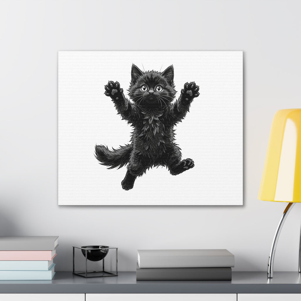 Playful Fluffy Black Kitten Canvas- Twixie Collection- Bestie Best Decor Collection