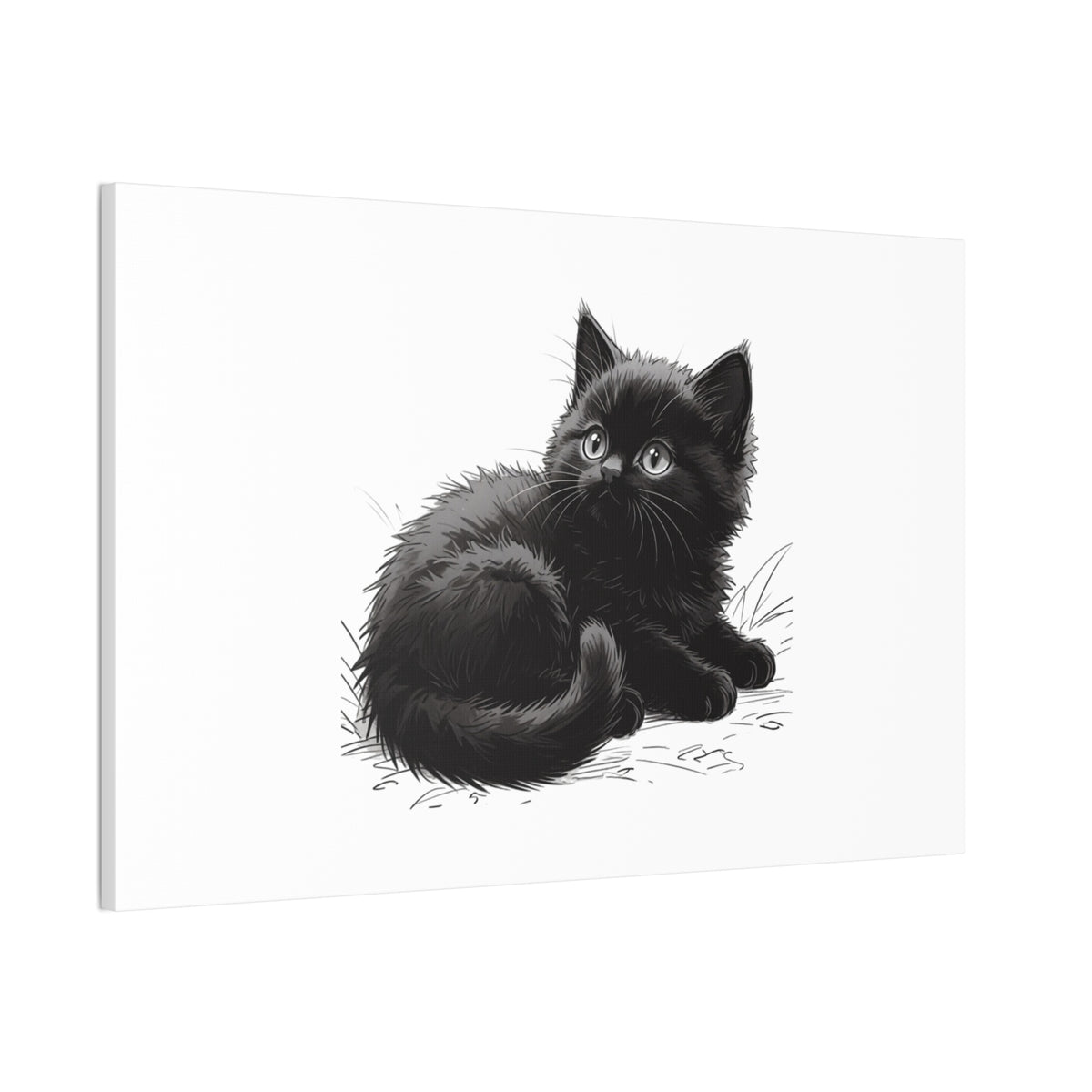 Black Kitten Illustration Canvas Stretched | Cute Cat Wall Art- Nursery & Kids room Decor, Twixie Collection- Bestie Best