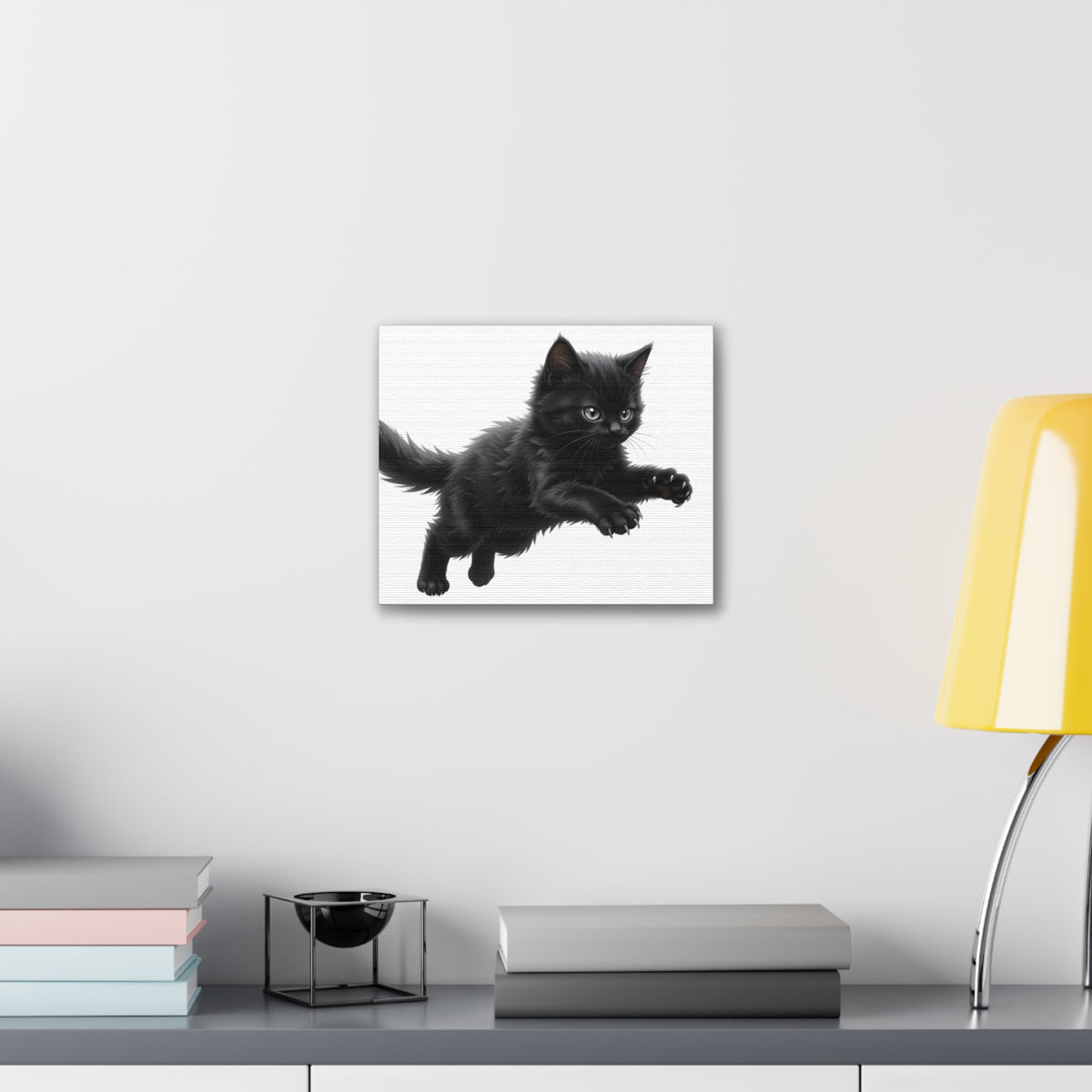 Leaping Fluffy Black Kitten Canvas- Twixie Collection- Bestie Best Decor Collection