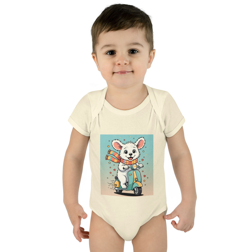 Cute Puppy & his Scooter- Infant Baby Rib Bodysuit- Unisex