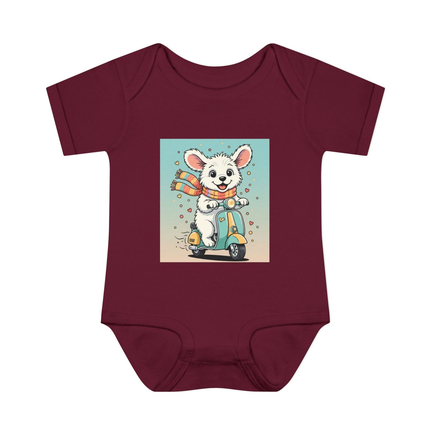 Cute Puppy & his Scooter- Infant Baby Rib Bodysuit- Unisex