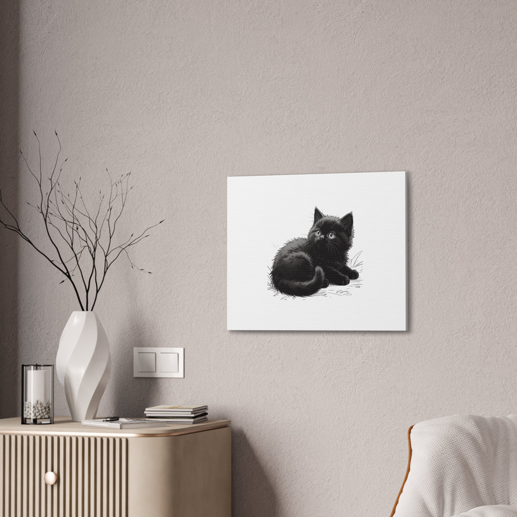 Black Kitten Illustration Canvas Stretched | Cute Cat Wall Art- Nursery & Kids room Decor, Twixie Collection- Bestie Best