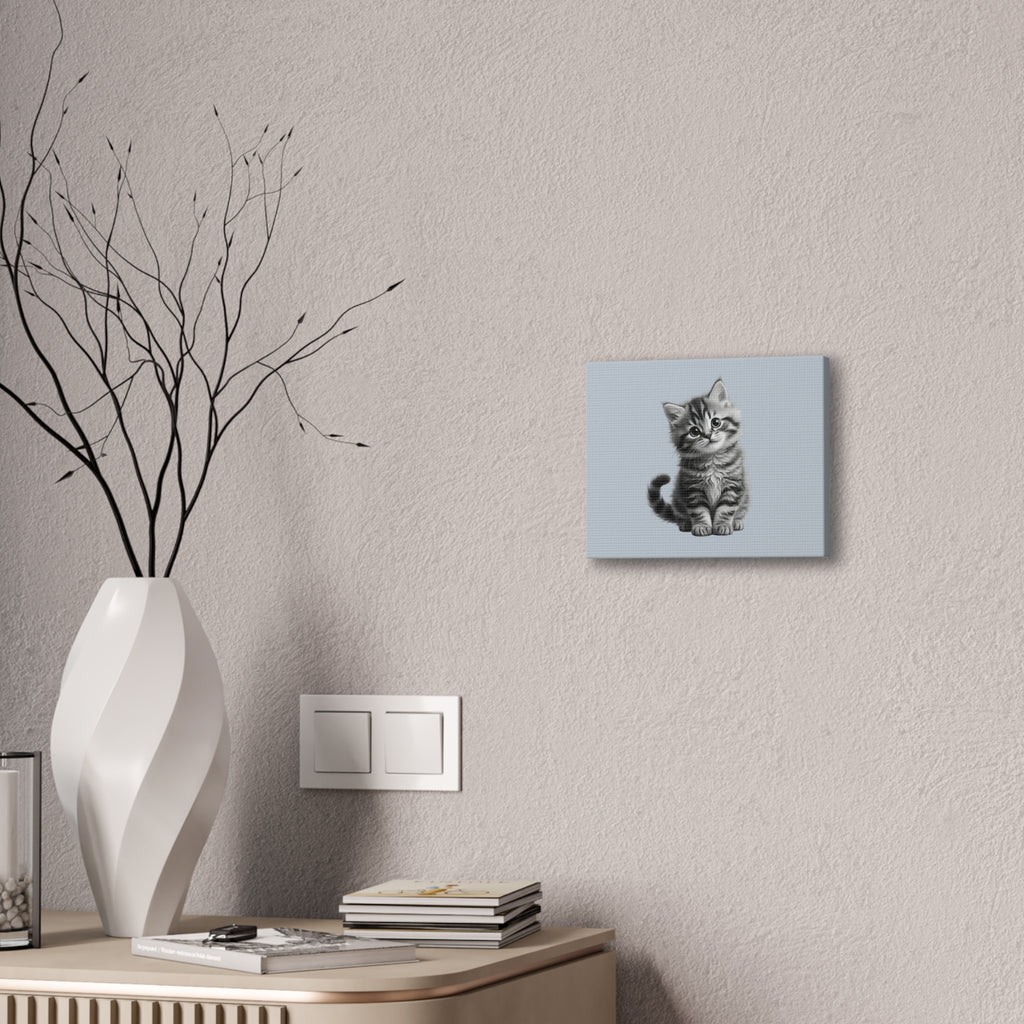 Gray Tabby Kitten Illustration Canvas- Bestie Best Decor Collection- Sage Collection