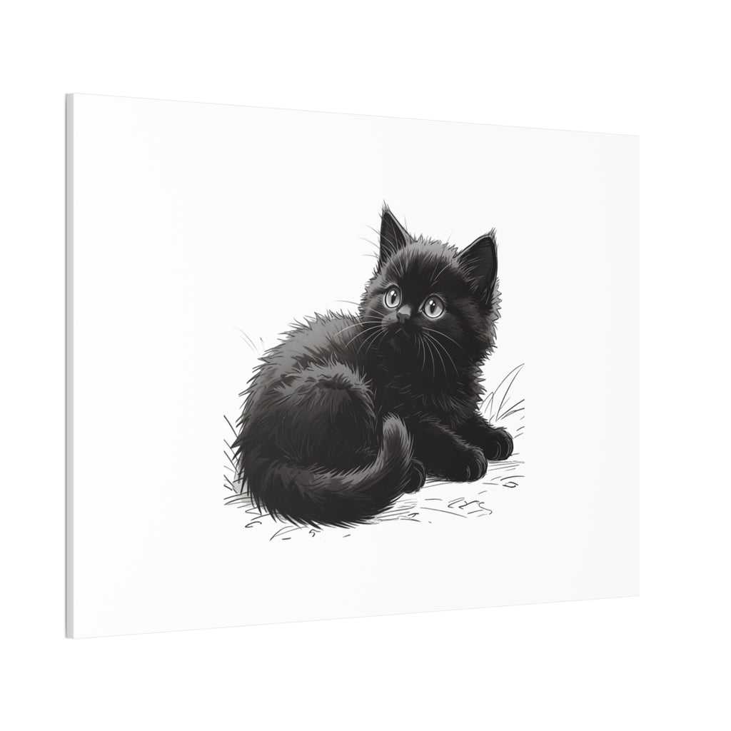 Black Kitten Illustration Canvas Stretched | Cute Cat Wall Art- Nursery & Kids room Decor, Twixie Collection- Bestie Best