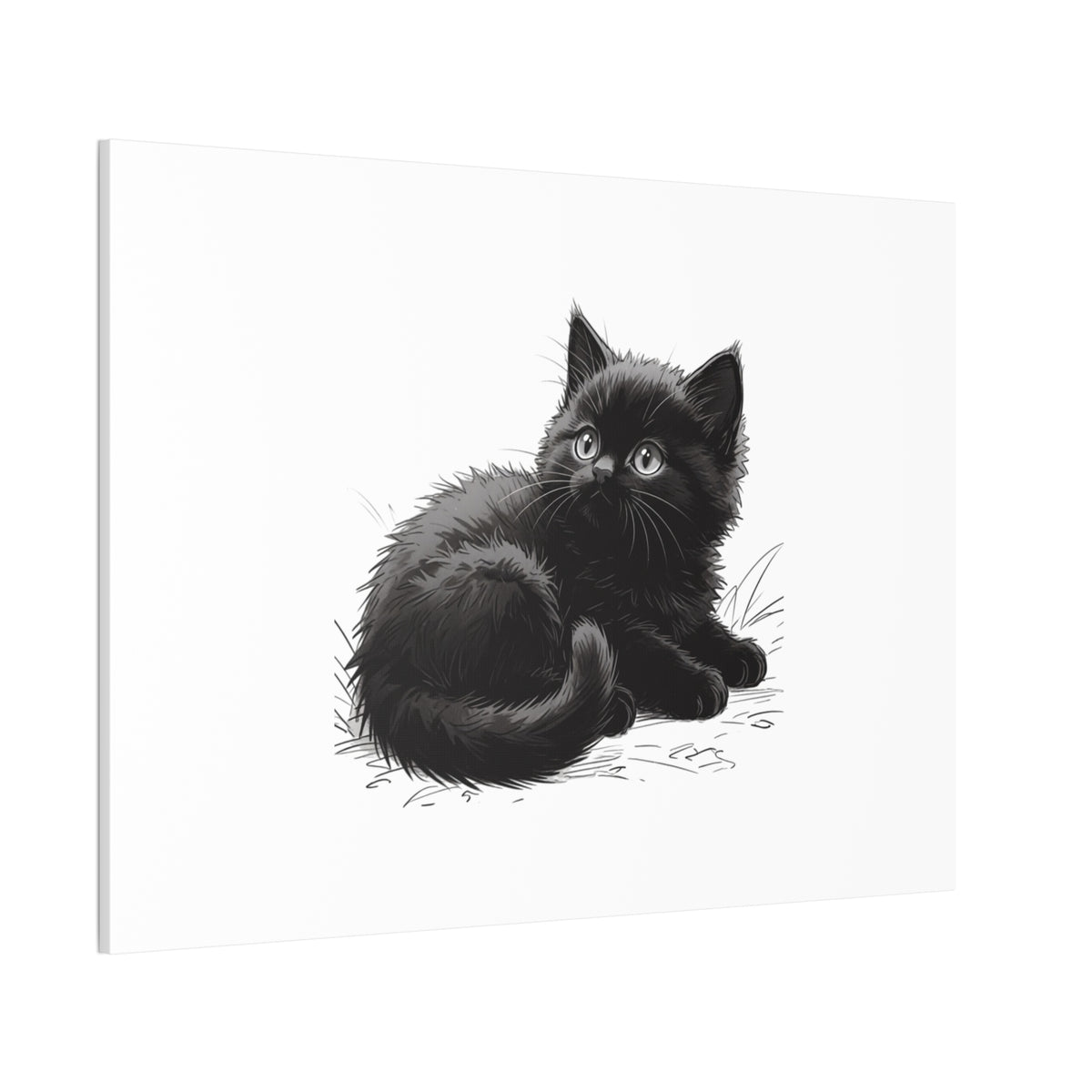 Black Kitten Illustration Canvas Stretched | Cute Cat Wall Art- Nursery & Kids room Decor, Twixie Collection- Bestie Best