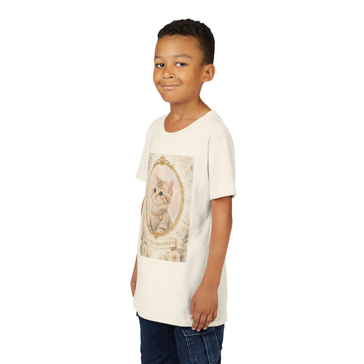 Little Dreamer Kitten Youth Tee | Vintage Floral Portrait, Cute Cat- Bestie Best Luxury Collection