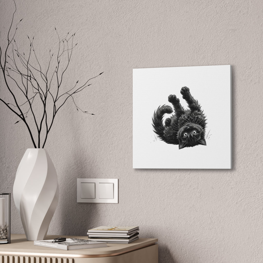Playful Fluffy Black Kitten Canvas- Twixie Collection- Bestie Best Decor Collection
