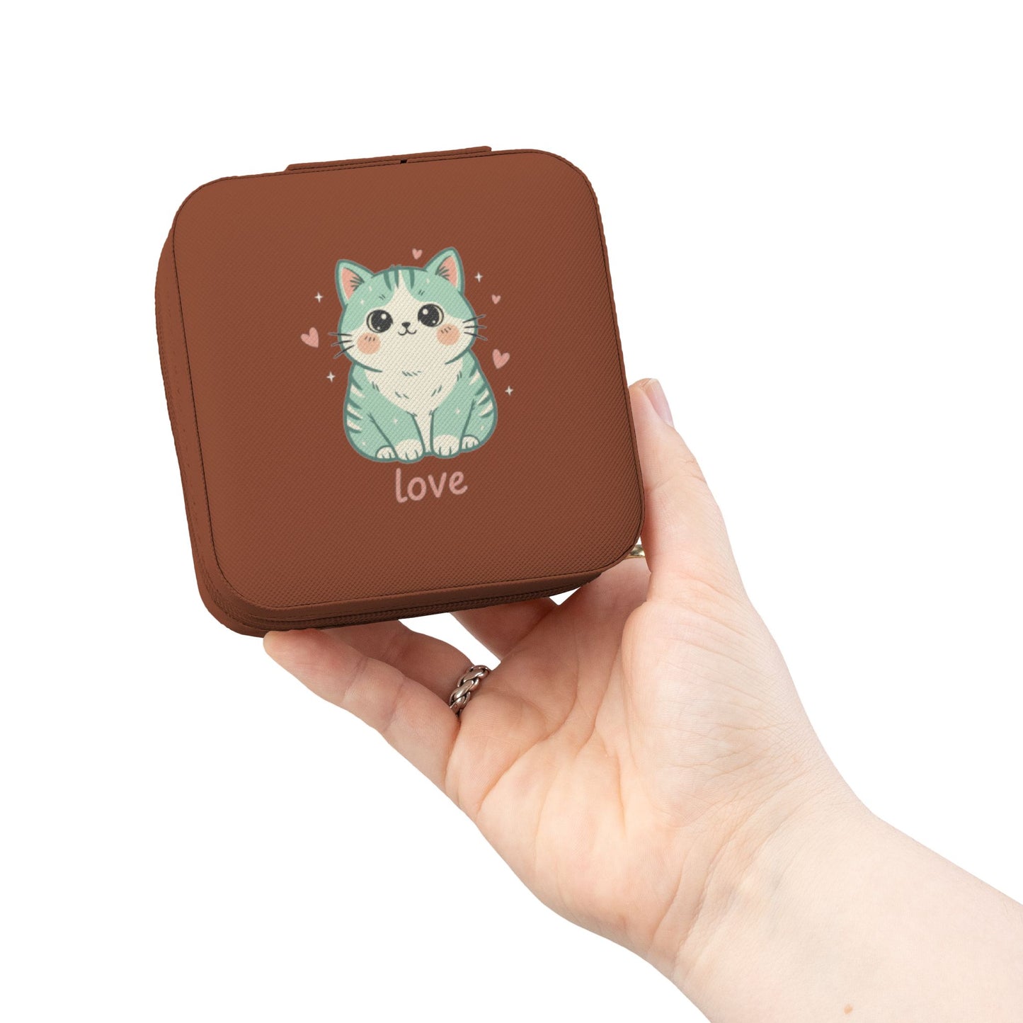 Cute Kitty Love Tabby Cat Jewelry Travel Case | Compact Organizer