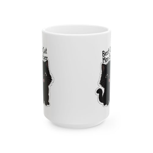 Black Cat Illustration Mug | "Best Cat Mom Ever" Ceramic Mug