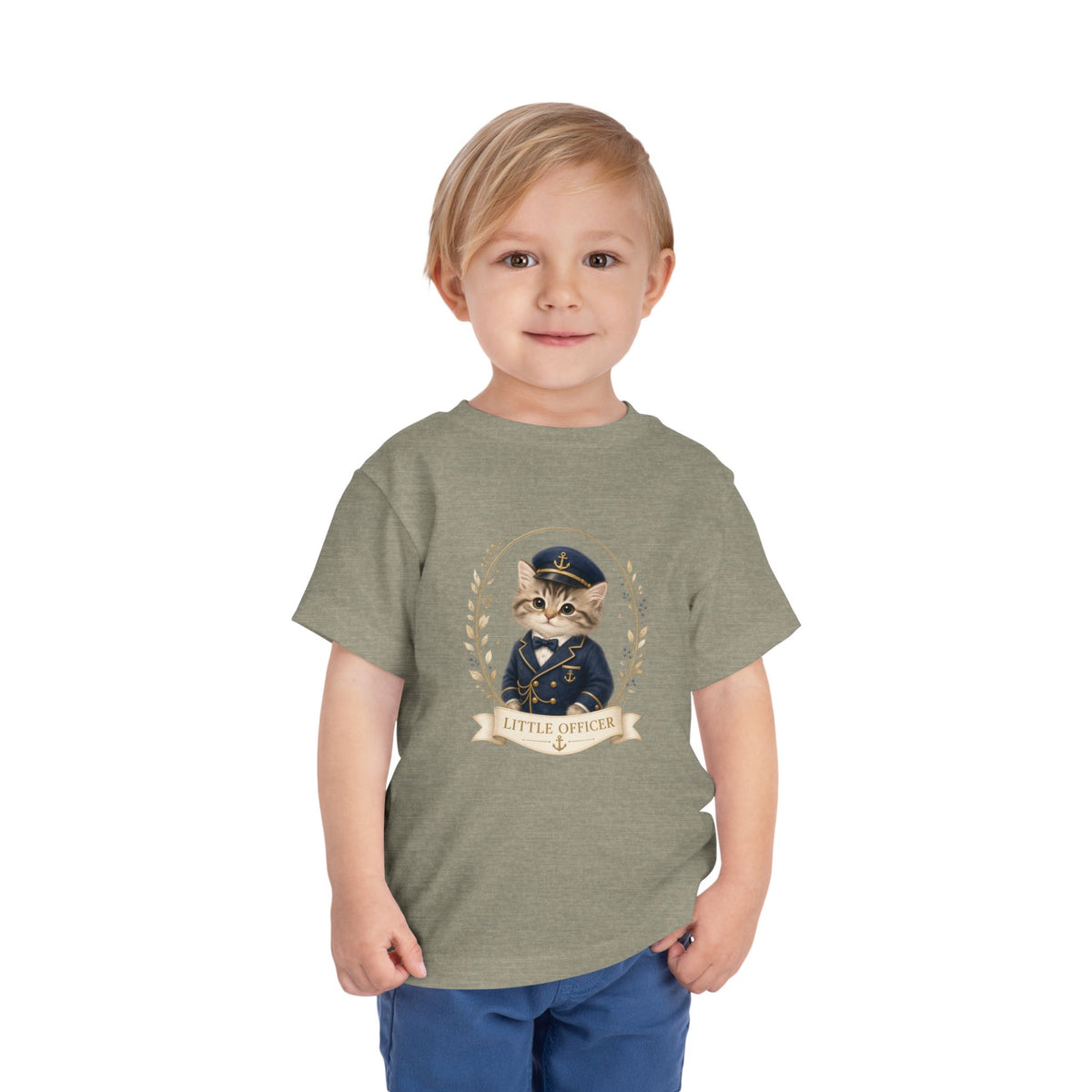Little Officer Cat toddler tee | kitten captain illustration- Carmen Collection- Bestie Best Luxury Collection