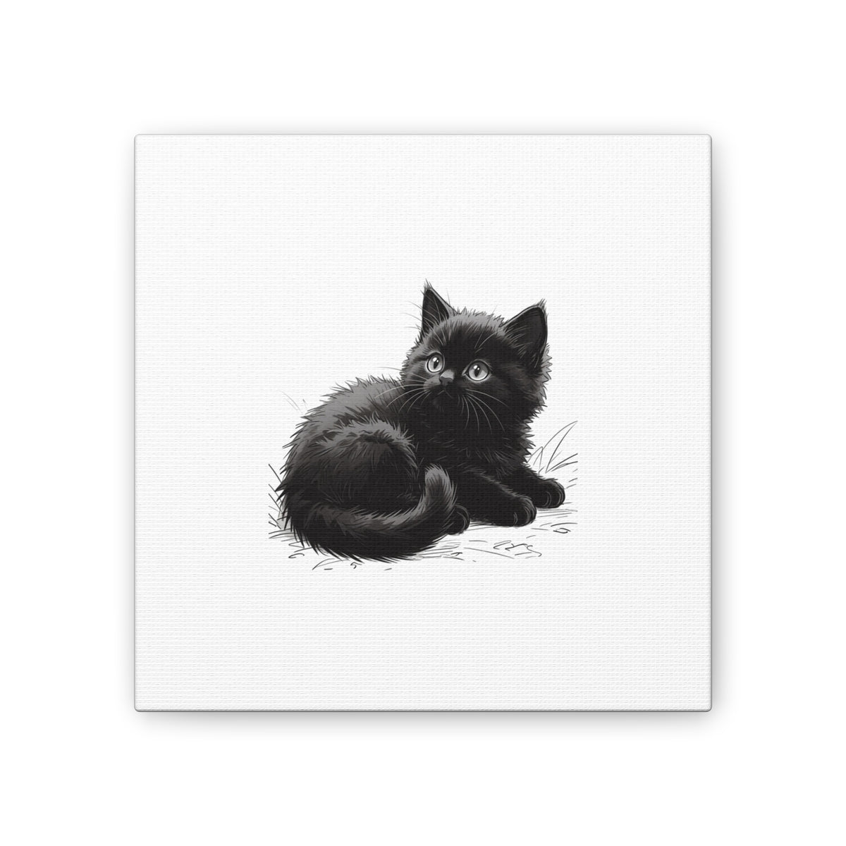 Black Kitten Illustration Canvas Stretched | Cute Cat Wall Art- Nursery & Kids room Decor, Twixie Collection- Bestie Best