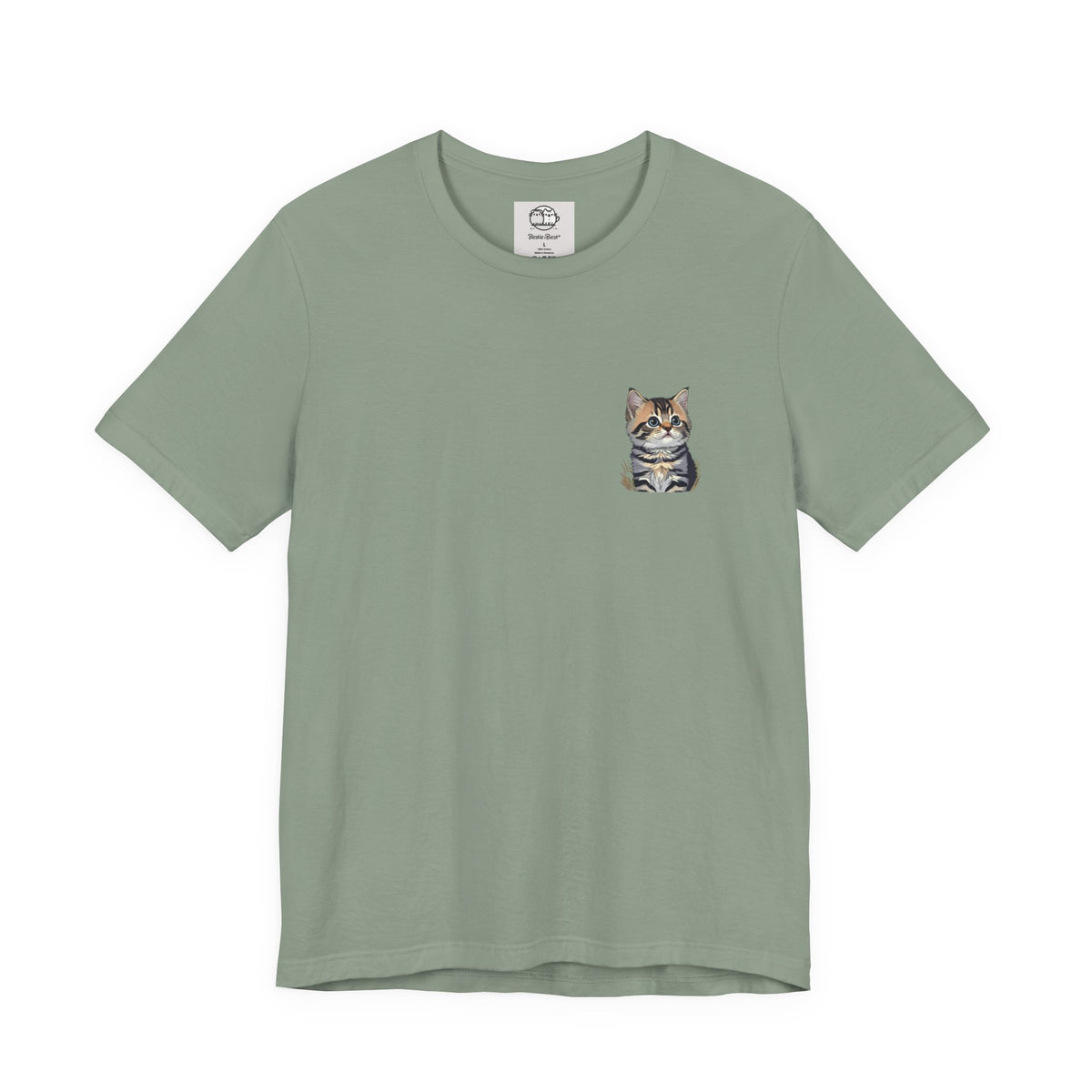 Main Coon Cat Pocket Art T-Shirt | Small Chest Cat Illustration- Bestie Best Collection
