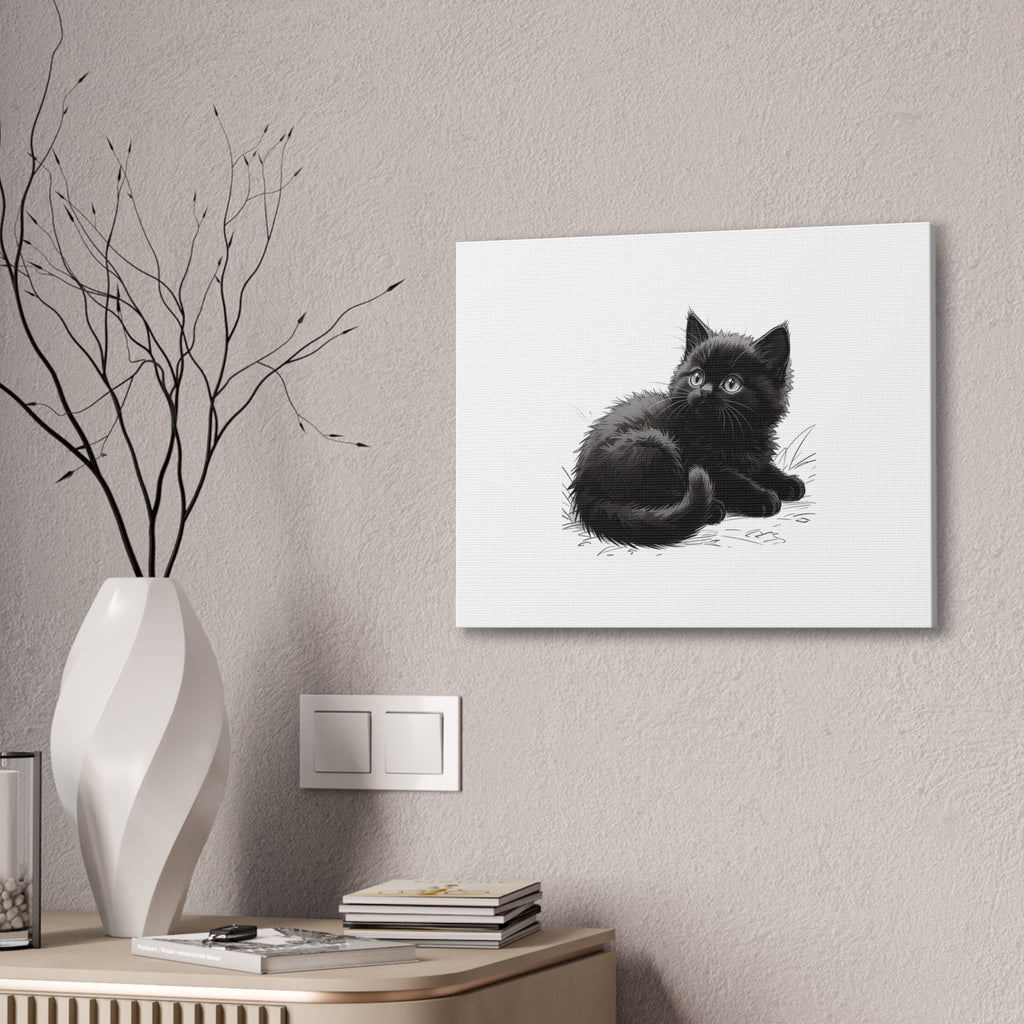 Black Kitten Illustration Canvas Stretched | Cute Cat Wall Art- Nursery & Kids room Decor, Twixie Collection- Bestie Best