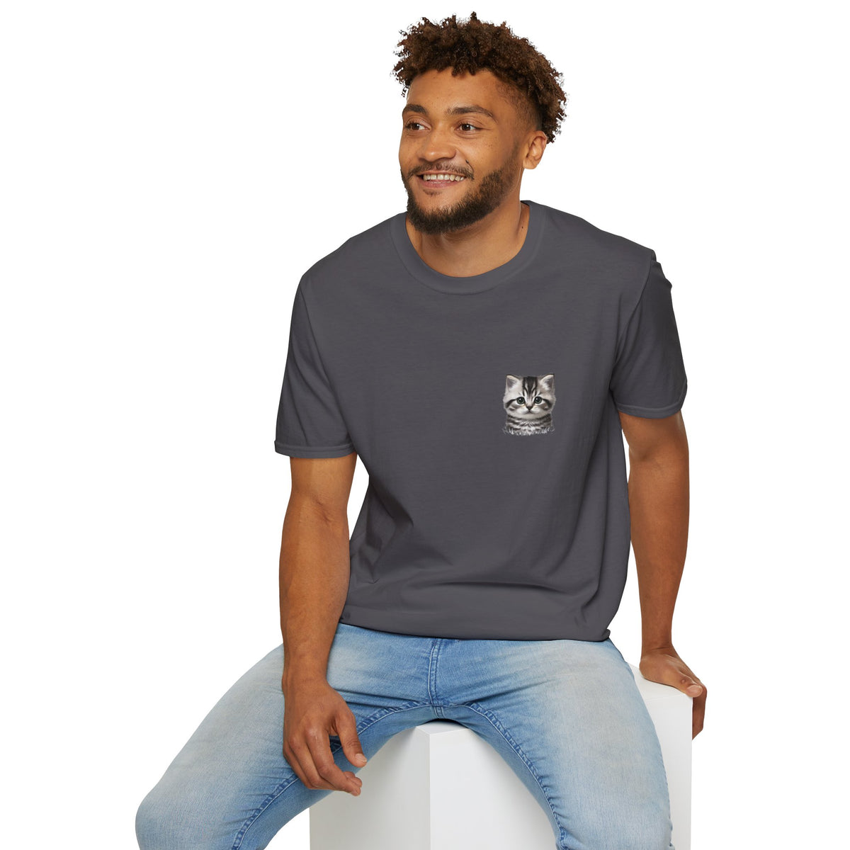 Proper Kitten Portrait T-Shirt | Small Chest Pocket Illustration- Bestie Best Collection