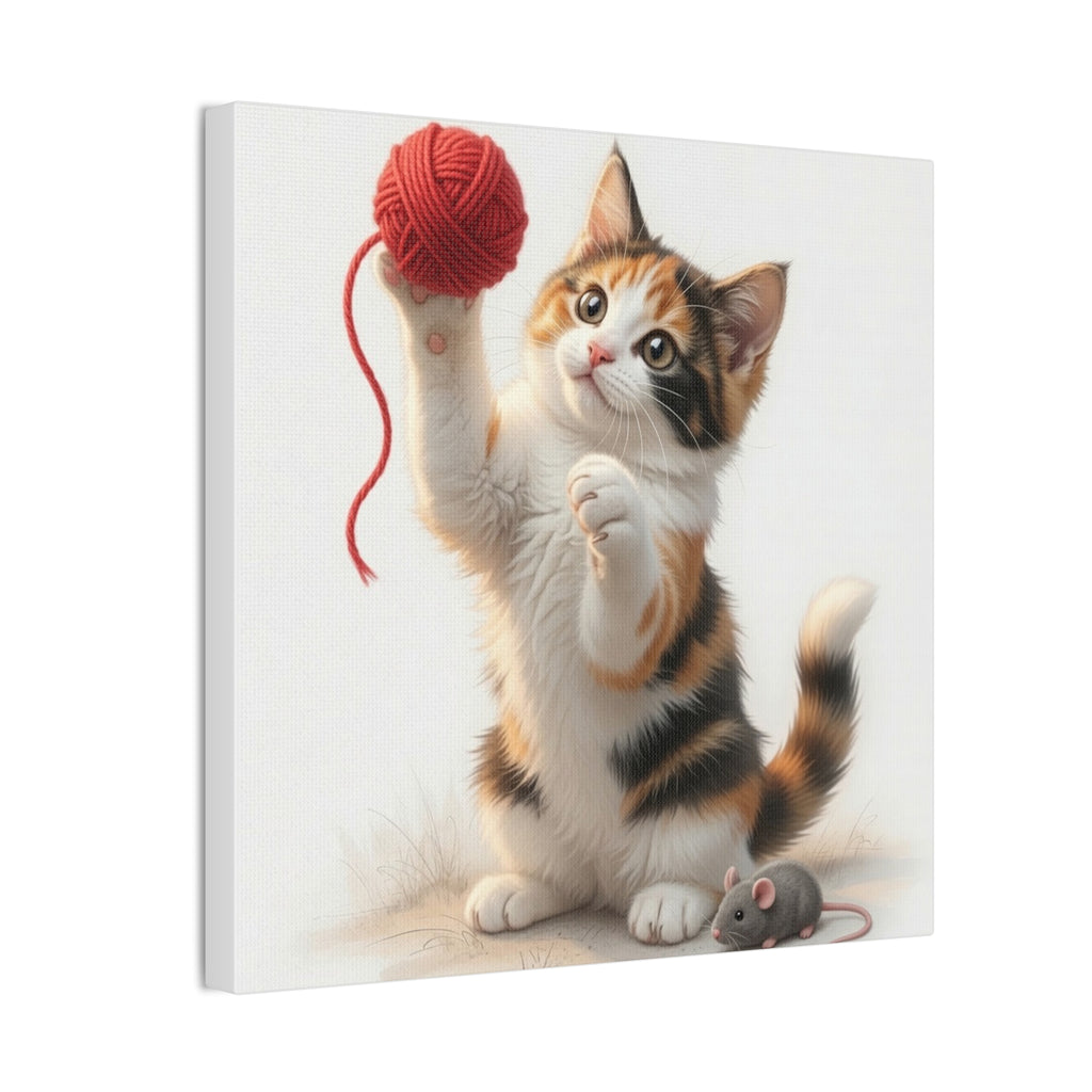 Calico Kitten with Red Yarn Canvas- Nursery Decor- Baby & Kids Room- Kitten Gloria Collection