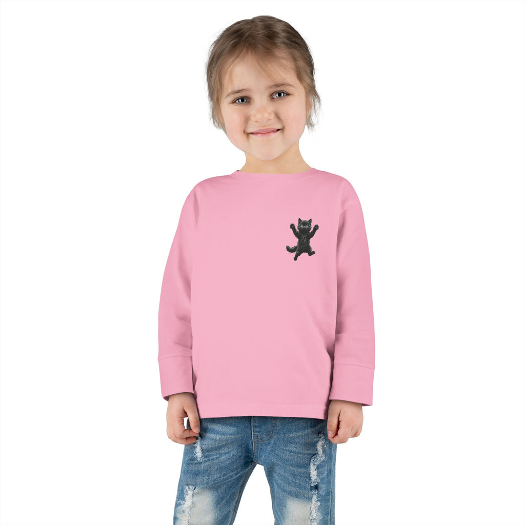 Playful Black Fluffy Kitty toddler long sleeve tee | Mini graphic- Twixie Collection- Bestie Best Collection