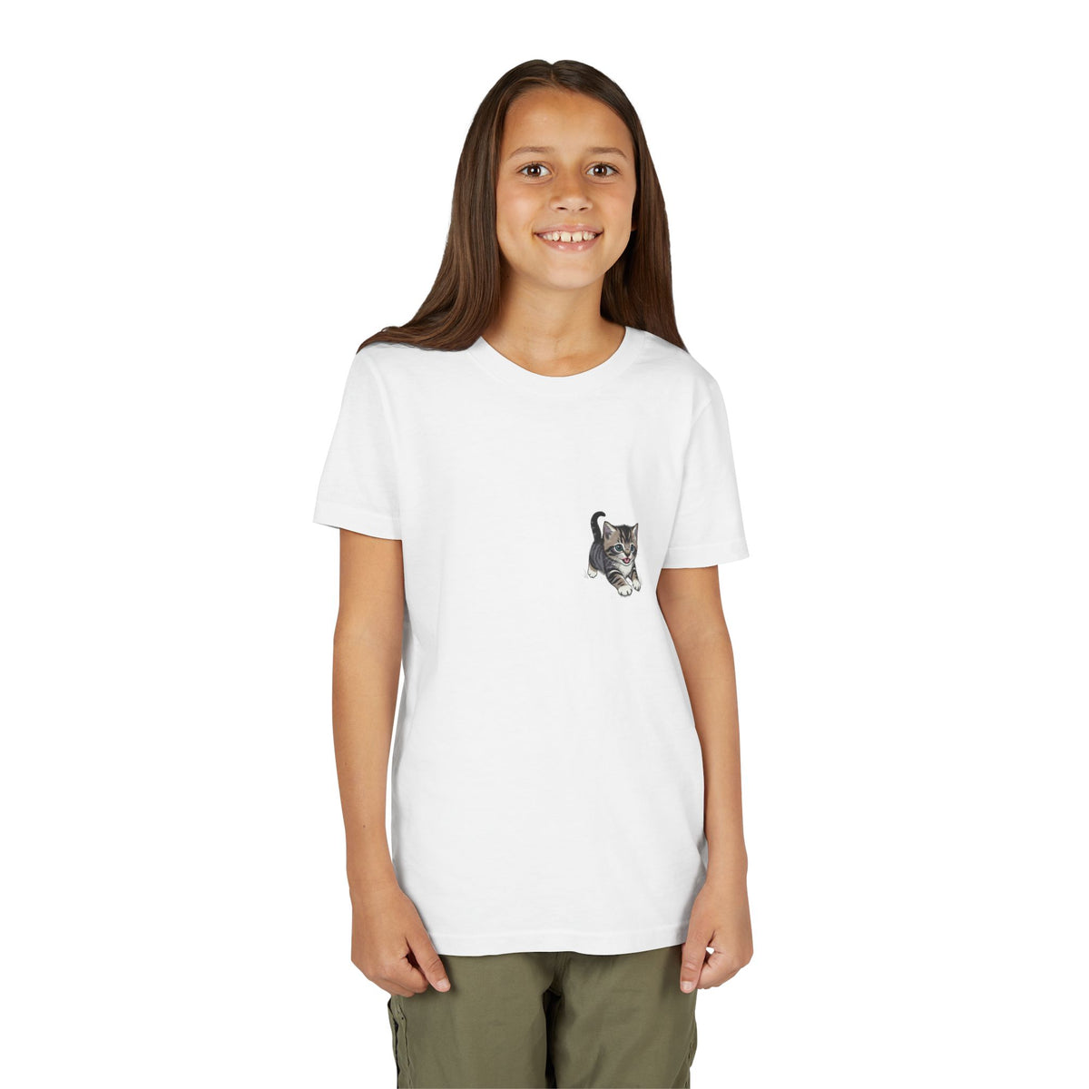 Tiny Tabby Kitten Tee | Kids Cat Shirt, Pocket-Style Kitty Design- Paloma Collection