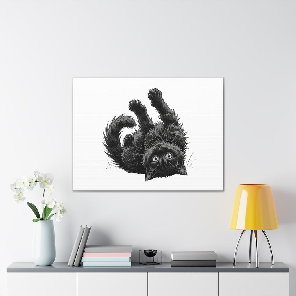 Playful Fluffy Black Kitten Canvas- Twixie Collection- Bestie Best Decor Collection