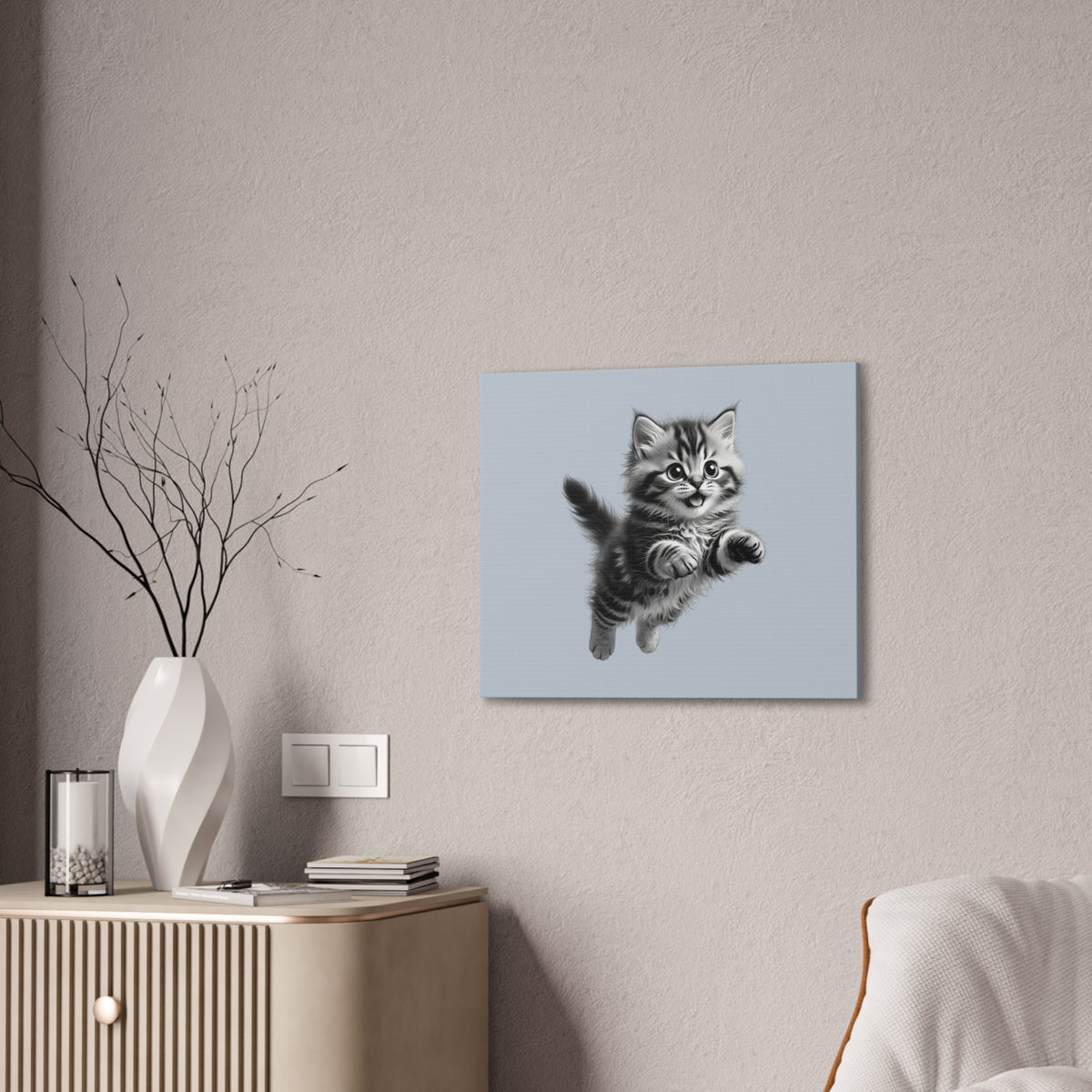 Playful tabby Kitten Canvas- Sage Collection- Bestie Best Decor Collection