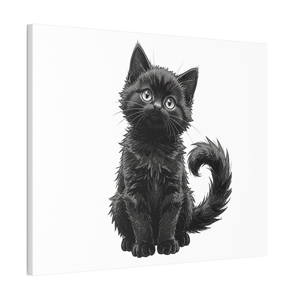 Adorable Fluffy Black Kitten Illustration Canvas- Twixie Collection- Bestie Best Decor Collection