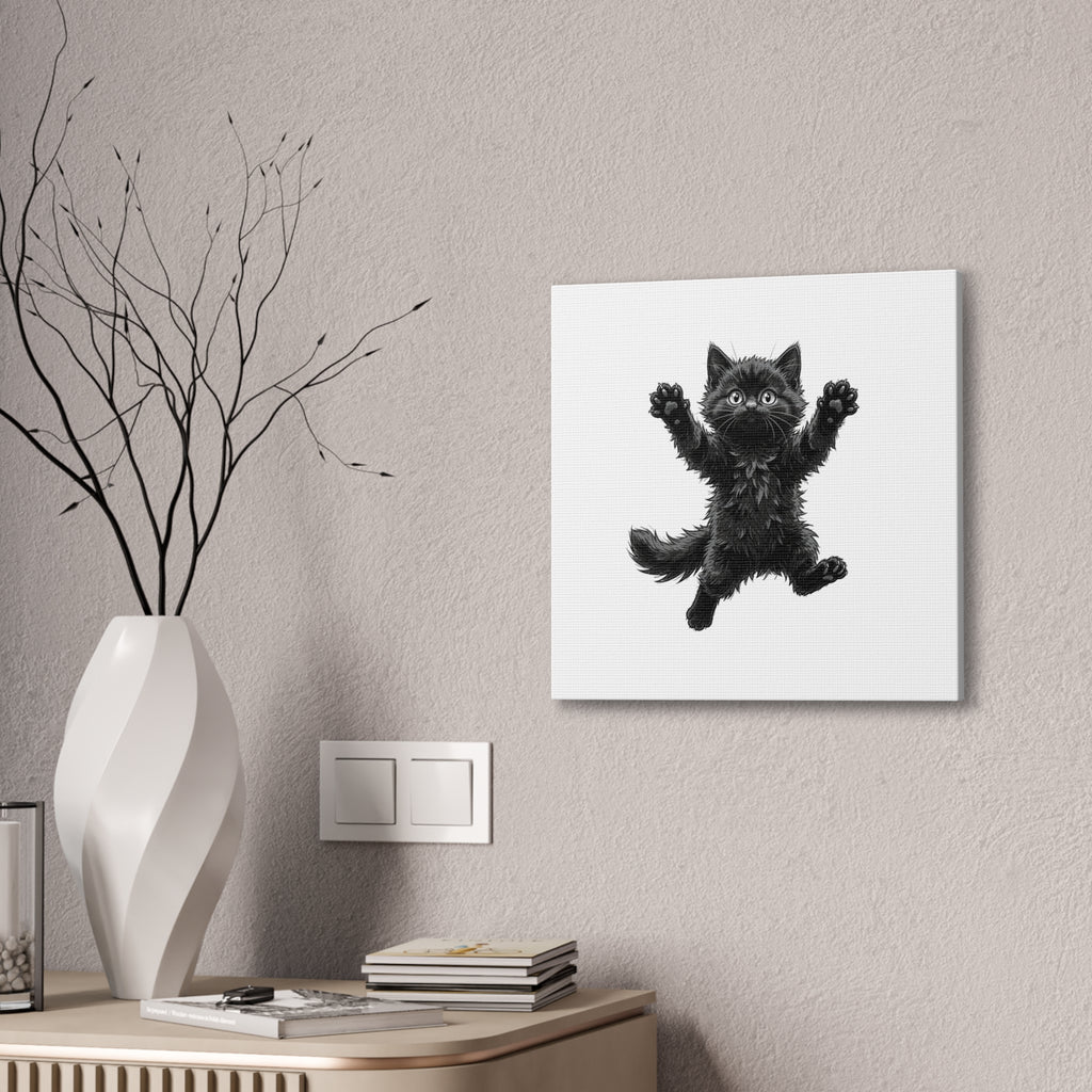 Playful Fluffy Black Kitten Canvas- Twixie Collection- Bestie Best Decor Collection